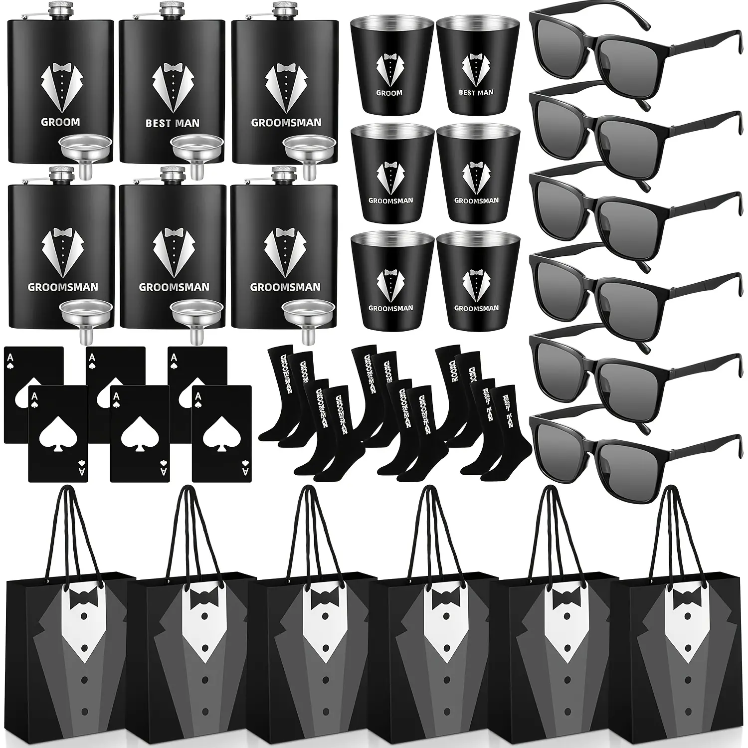 Groomsmen Gifts Groomsmen Proposal Box with  Stainless Steel Wine Bottle Funnel, Wine Glass, Poker Bottle Opener, Glasses, Socks, Wedding Proposal Gift, Party Supplies Set anniversary gifts for him