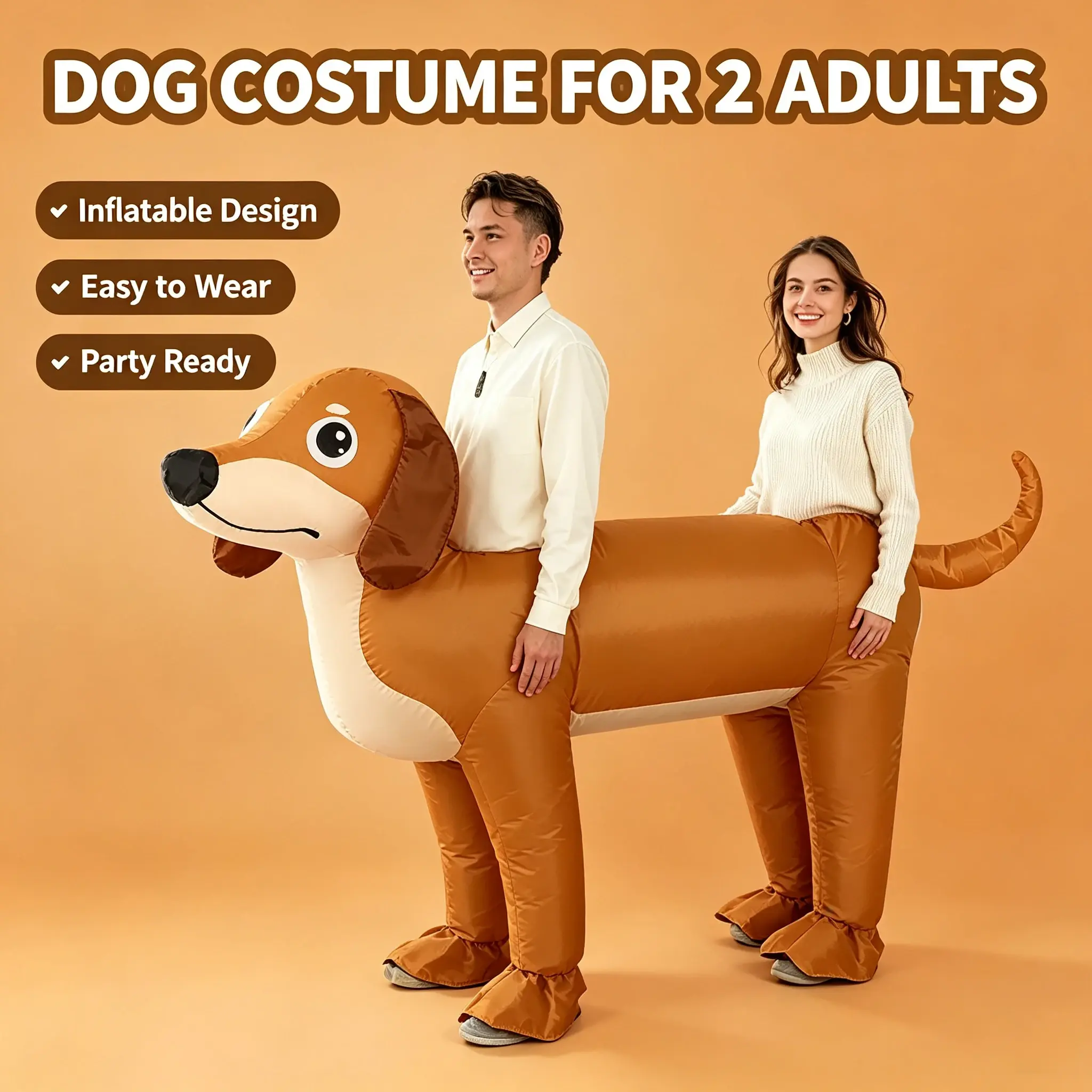 Couple Inflatable Dachshund Costume for Adult Halloween Blow Up Costumes 2 People Funny Dog Costumes for Men Women Cosplay