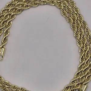 Cadena Torzal Rope 24" 4mm Alta Calidad Gold Tone Twisted Rope Chain for Men Women