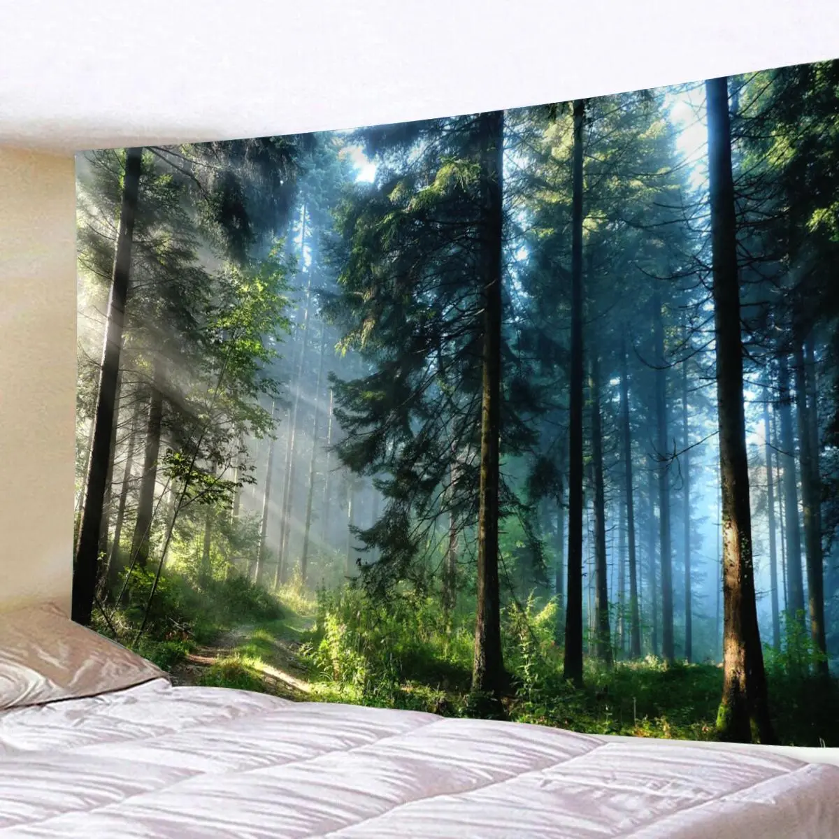 Misty Forest Landscape Pattern Tapestry, Natural Landscape Plant Tree Tapestry, Large Art Wall Hanging, Bedroom and Living Room Aesthetic Nature Art Home Decoration, Durable Decorative Tapestry, Wall Tapestries, Tapestry Wall Mural