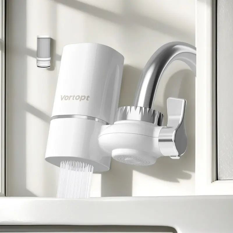 Vortopt Modern Sink Mount Waterfall Faucet Filter, 400 Gal NSF Certified 5-Stage Filtration, Rapid Flow, Reduces Chlorine & Bad Taste, 1 Replacement Filter, Easy Installation for Pure Safe Water