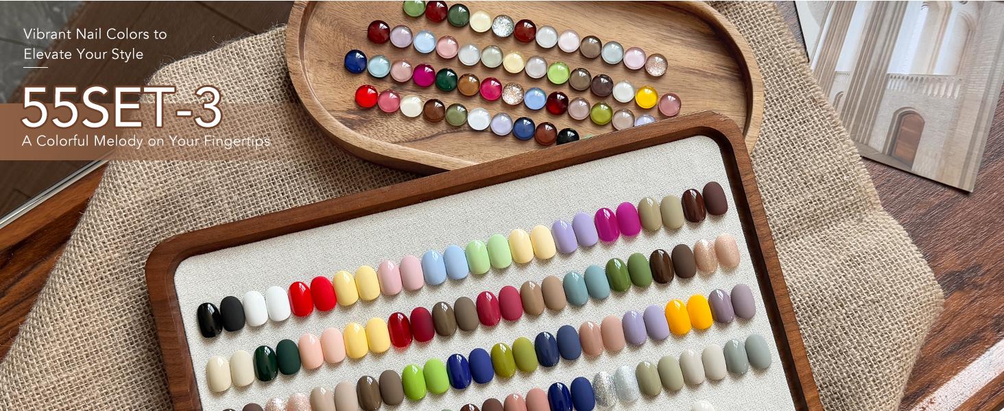 GAOY 60 Pcs Gel Nail Polish Set, 55 Colors All Season Gel Polish Kit Red Nude Black White Green with 5 Pcs Soak off Base Glossy Matte Glitter Top Coat & Builder for Nail Art DIY Manicure at Home