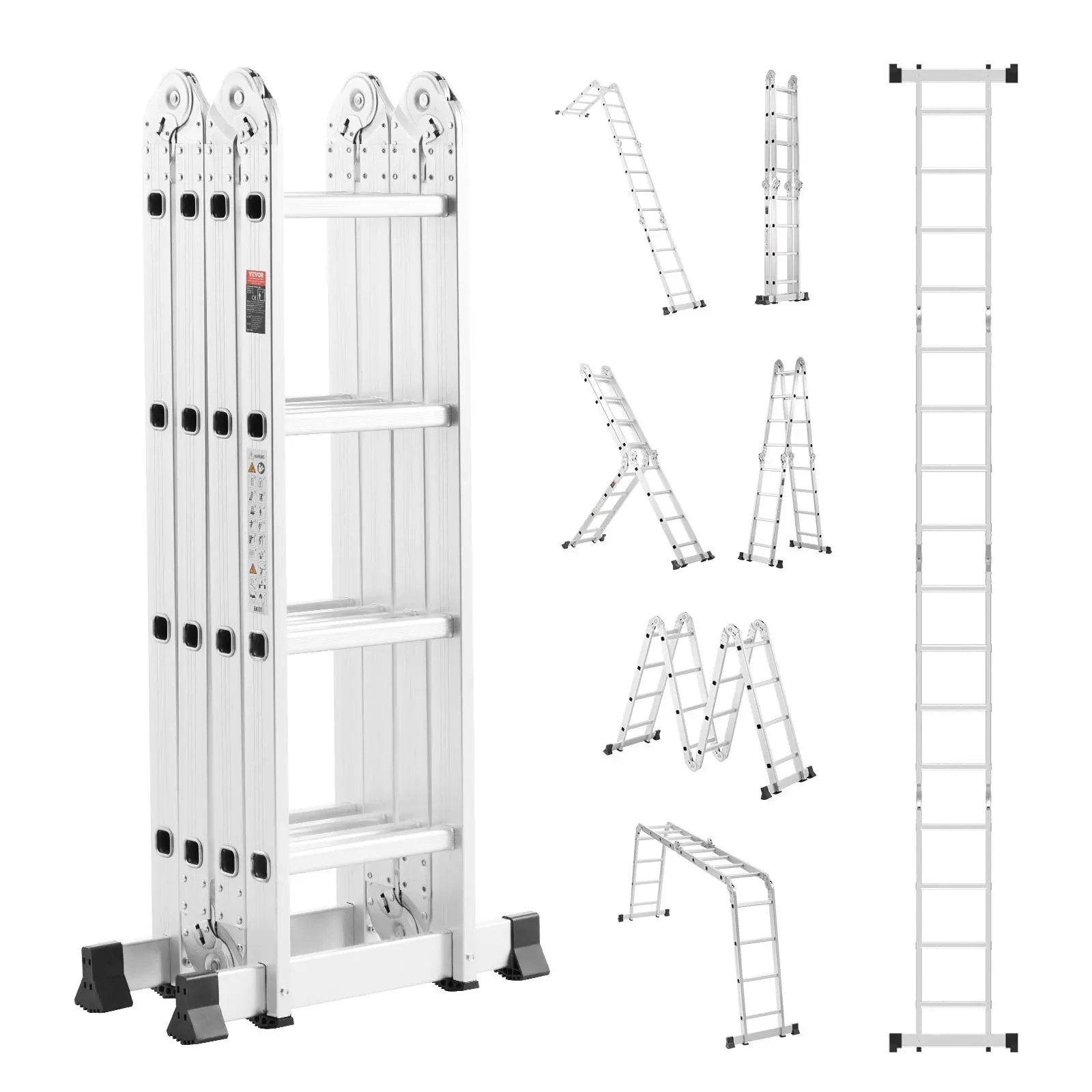 【Backtoschool】VEVOR Multi-Purpose Folding Ladder, 7-in-1 Tall Extension Step Ladder, A Frame 4 Step Telescoping Ladder, 15.5ft Reach Height Heavy Duty Adjustable Ladder, 330 lbs Capacity for Home Outdoor