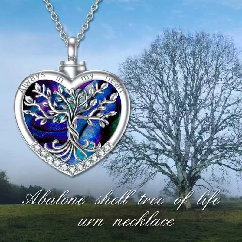 Love Heart Tree Life Urn Pendant Easter Memorial Necklace  Abalone Shell & Stainless Steel Short Chain Charm Cremation Jewelry Elegant Meets Eternal with This Abalone Shell Tree of Life Necklace Keep Memories Close with This Heart-shaped Keepsake Necklace
