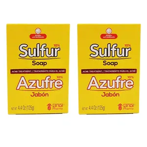 2-PACK: Azufre Sulfur Soap with Lanolin for Acne Pimples & Oily Skin 100g Facial Cleanser Antiseborrheic Treatment