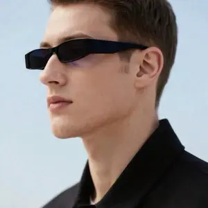 Retro Slim Rectangle Sunglasses Black Y2K Unisex Fashion Shades
