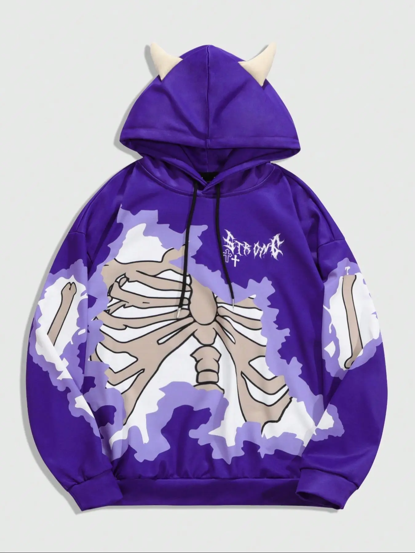 Men's Skeleton & Letter Print Hoodie, Graphic Print Hoodie, Casual Graphic Streetwear, Casual Loose Long Sleeve Hooded Sweatshirt for Spring & Fall, Fashion Men's Top for Daily Wear, Pullover