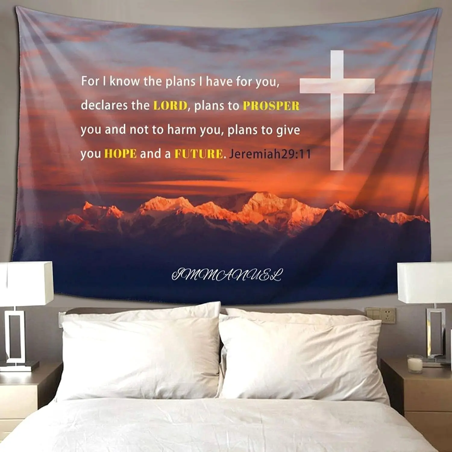 Christian Cross Prayer Tapestry with Mounta for Bedroom Aesthetic, Serenity Prayer Wall Decor Jeremiah 29:11 for Living Room.Multiple s are available for selection.