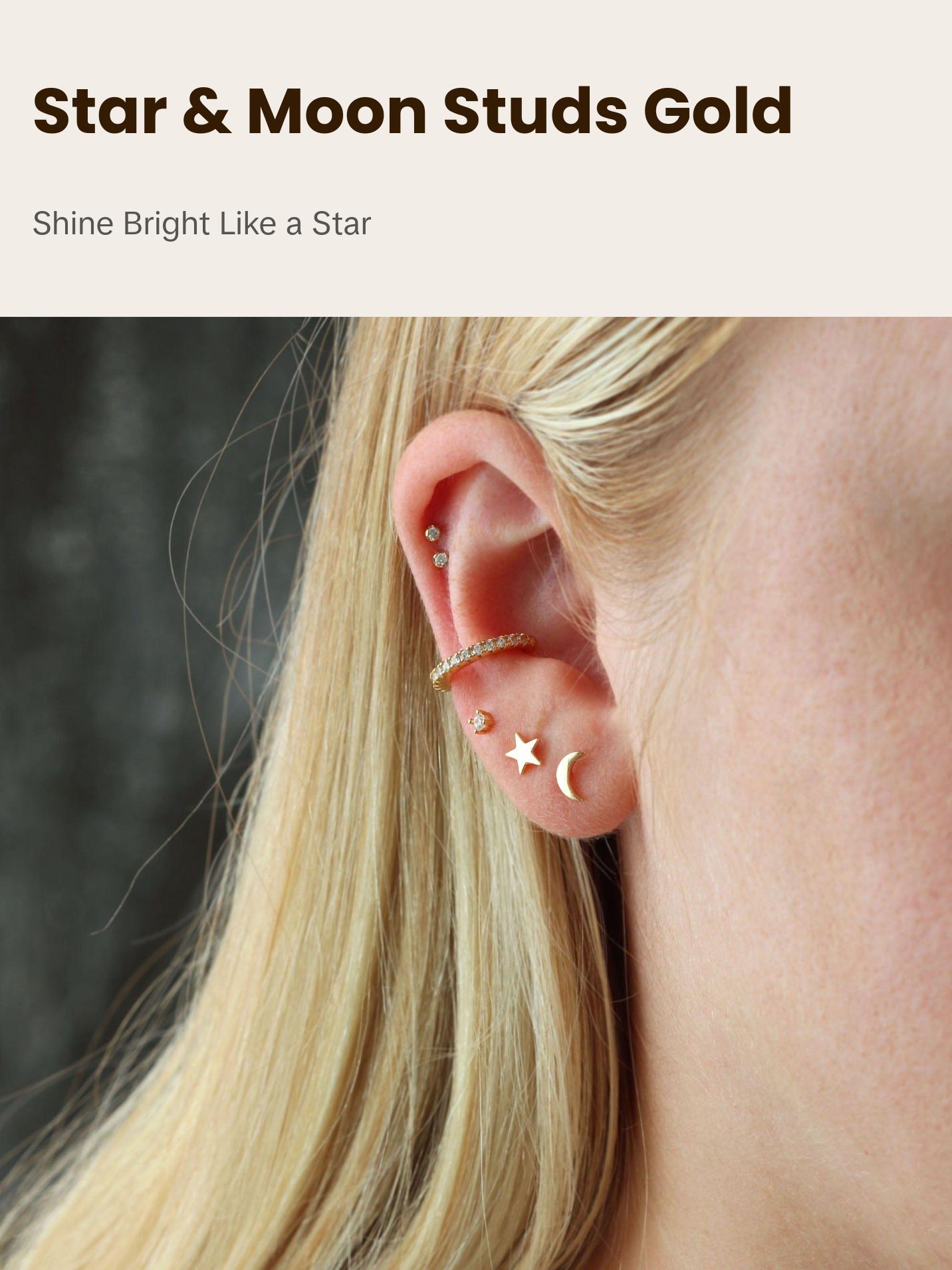 Star and Moon Stud Earrings