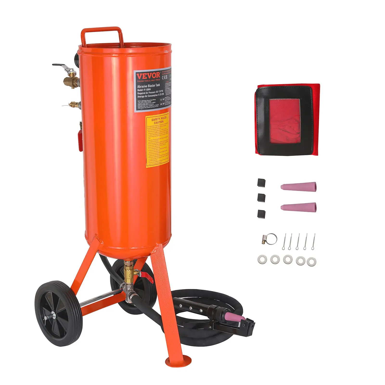 VEVOR 10 Gallon Heavy-Duty Sand Blaster, 60-110 PSI High Pressure Sandblaster, Portable Abrasive Blasting Tank, Air Sand Blasting Kit with 2 Ceramic Nozzles & 7.5ft Hose for Stain, Rust, Paint Remova Air Compressor