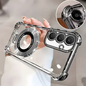 Suitable for [Galaxy S25 Fe] high-end phone case🥰, Electroplated Luxury Clear Phone Case with Ring Stand Holder 4-Corner Shockproof Camera Protective Cover 952