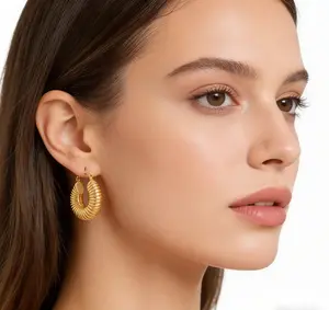 Chunky Hoop Earrings 14K Gold Plated | Statement Thick Drop Dangle Earrings for Women | Hypoallergenic Lightweight CZ Jewelry Gift Idea