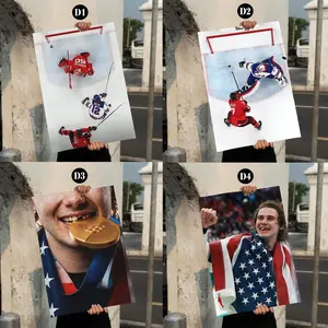 [UNFRAMED] Jack Hughes Ice Hockey Art, Red White Blue Team Poster, Winter Games Sports Wall Decor