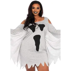 Women's Comfy Plus-Size Jersey Ghost Long-Sleeve Gorgeous Casual Halloween Costume Dress