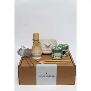 6pc Matcha Whisk Set + 2x 30g Ceremonial Grade Matcha | Complete Matcha Starter Kit | Bamboo Whisk, Bowl, Sifter & Tools| Mōtcha