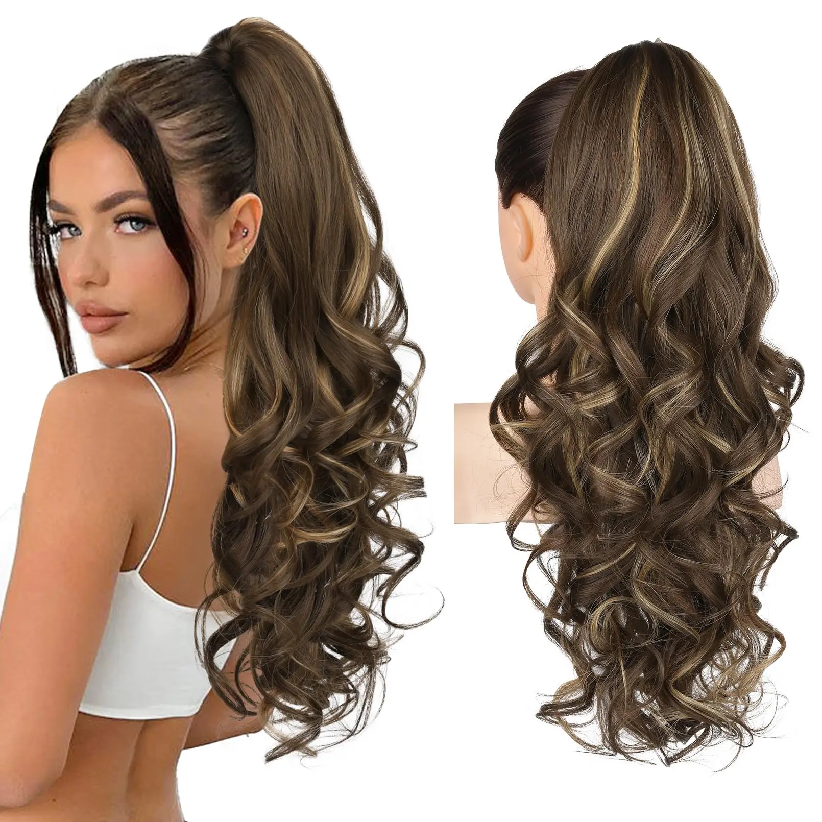 【Flash Sale】AISI HAIR 18/24inch Long Curly Wavy Claw Clip in Ponytail Hair Extensions for Women Curly Wavy Loose Deep Wave Hairpieces for Daily Wear Glueless Kinky Straight Seamless Narrow Weft