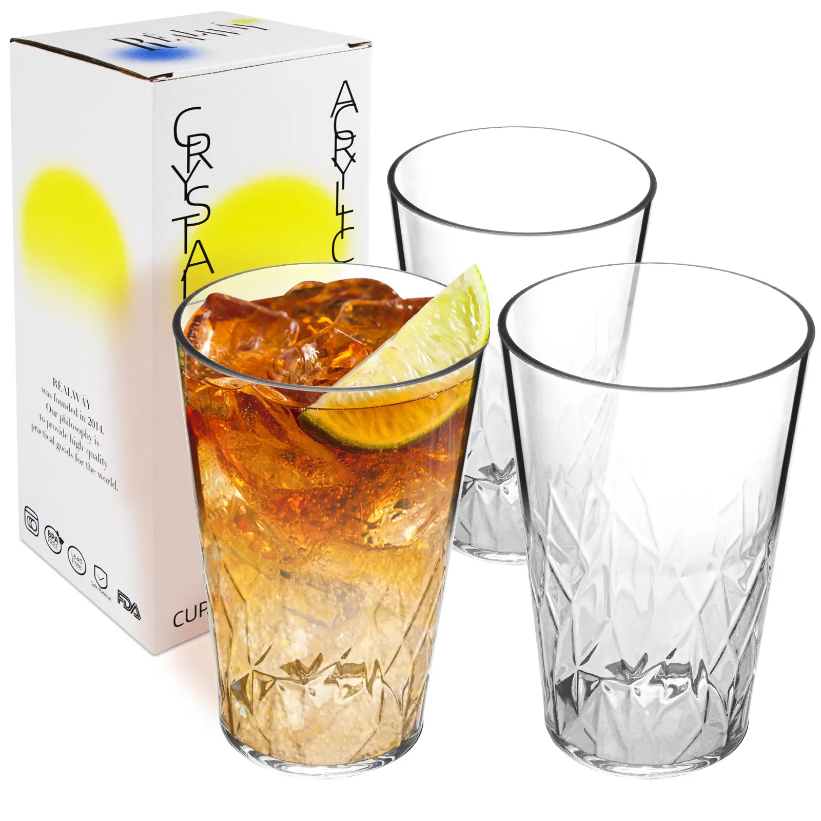 19oz Ribbed Acrylic Drinking Glasses, Unbreakable Plastic Tumblers Dishwasher Safe, Clear Stackable Cups For Kitchen, Reusable Drinkware Set Of 6