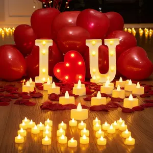 I Love U Light Up Letters Proposal Decorations, I Love U Sign with 24Pcs Flameless Candles 1000Pcs Red Fake Rose Petals 30Pcs Red Balloons for Valentine's Day Wedding Proposal Romantic Night Set Kit