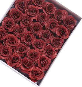 Red Glitter Rose Heads (30 pcs)