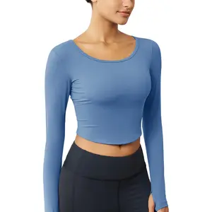 MAGCOMSEN Women's Long Sleeve Crop Workout Tops Yoga Athletic Compression Shirts Pilates Dance Running Exercise