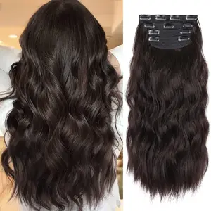 Dark Brown Hair Extensions, 20 Inches Soft Synthetic Curly Hair Extensions Clip ins