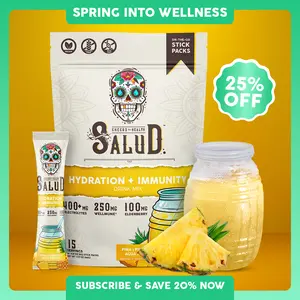 Salud 2-in-1 [Hydration & Immunity - Pineapple] Electrolytes Powder, Agua Fresca Drink Mix, Elderberry, Dairy & Soy Free, Non-GMO, Gluten Free, Vegan, Low Calorie, 1g Sugar (15 Servings), Spring Glow Up