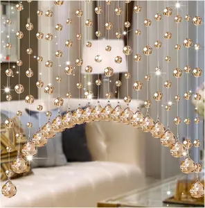 20 Strings Crystal Beaded Curtain, Arched Door String Curtain, Hanging Doorway Room Divider Suitable for Home, Coffee House, Bedroom, Restaurant. (Chamgagne)