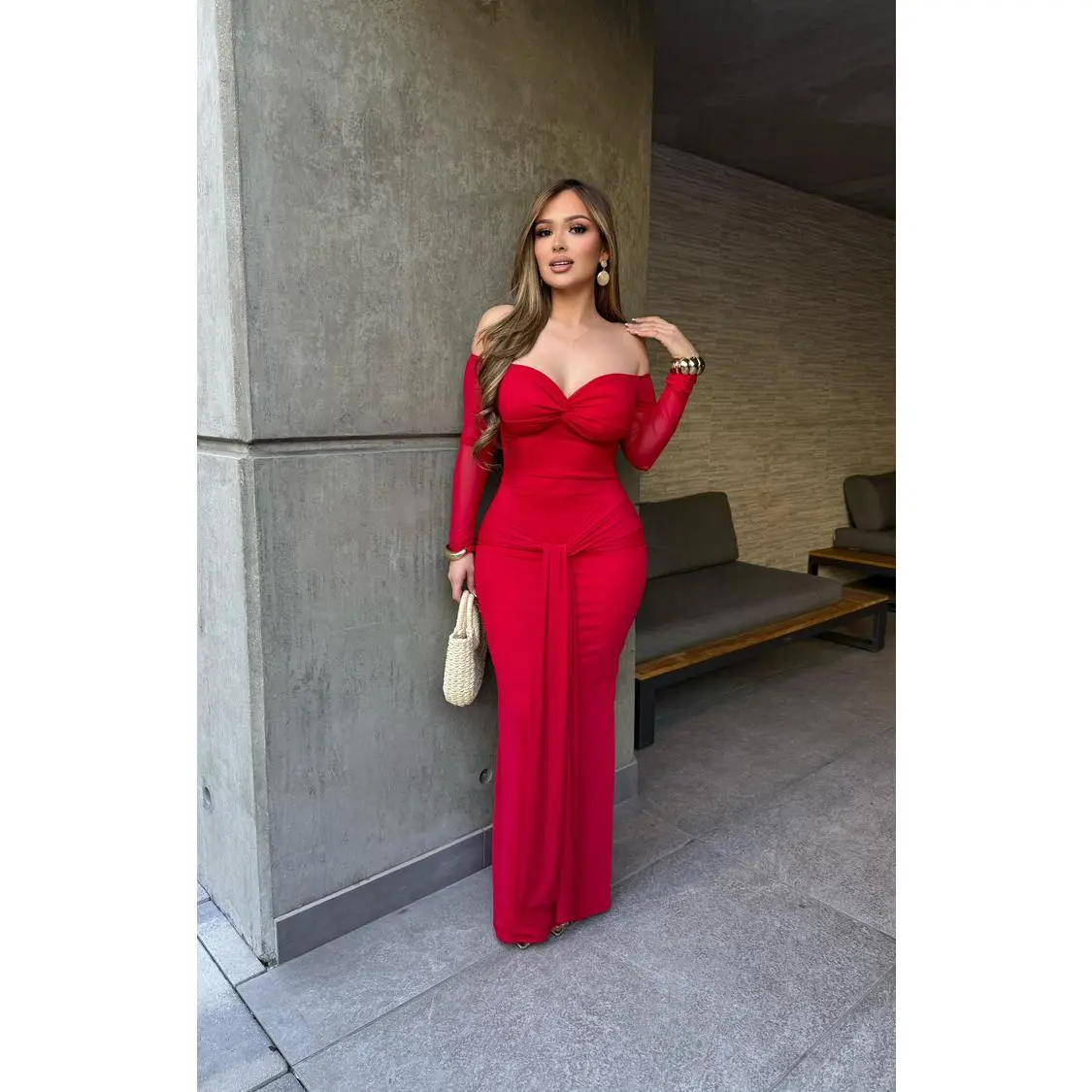 Women's Lorena Mesh Bodycon Maxi Dress - Elegant Evening Wear, Formal Dresses for Women, Elastane Fabric