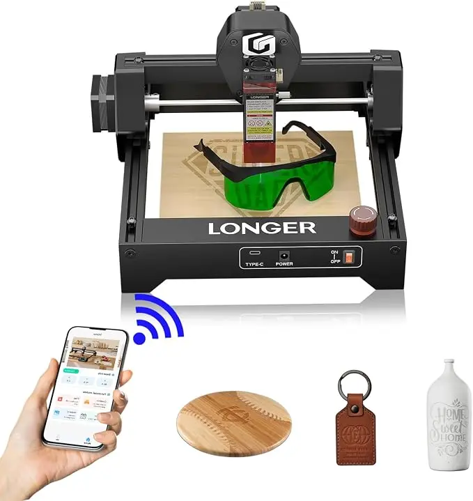 LONGER Ray5 Mini 2.5W Laser Engraver - 32-Bit High-Speed 12000mm/min, 0.04mm Compressed Spot, Lightweight, WiFi APP Control, 130×140mm Engraving Area, Offline Engraving, Eye Protection, Strong Material Compatibility for Wood, Acrylic