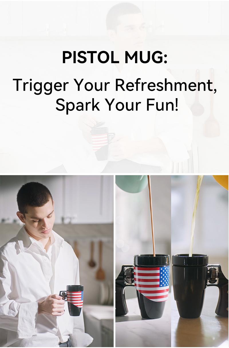 Pukomc Gun-Themed Drinkware – 16oz Mug with Rotating Barrel Handle Cup Tumbler Double Layer Insulated Insulated Thermos Bottles