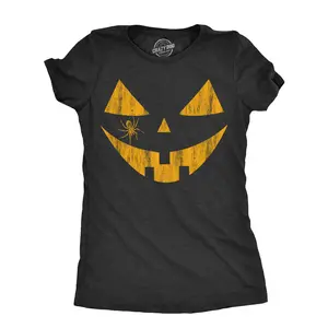 Womens Spooky and Funny Pumpkin Face Tees Halloween Jack O Lantern Tees for Womens Funny Womens T Shirts Cute Vintage Fashion Casual Ladies T-Shirt Gift Halloween Tops for Women Women's Novelty Tees Black -