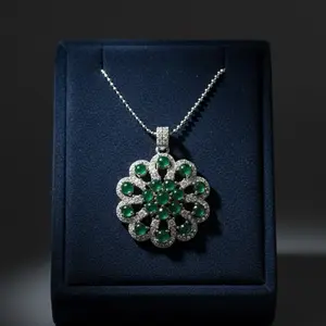 Jade 925 Necklace with Elegant Green Gemstone Pendant and Silver Chain for Women's Fashion