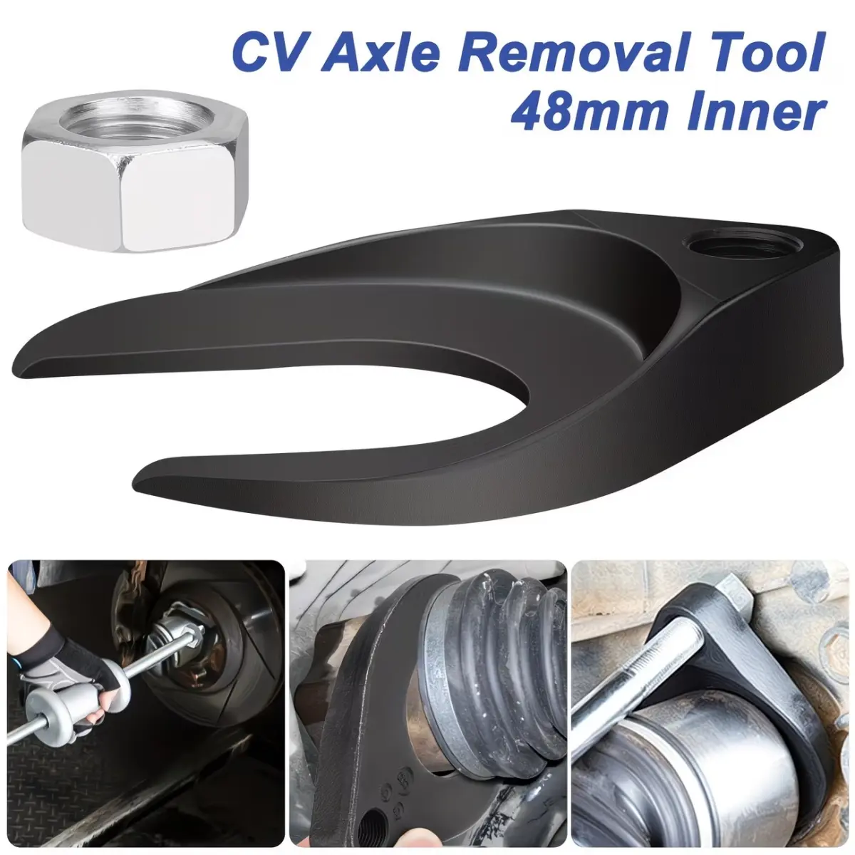 48mm Opening Internal CV Axle Removal Tool with Nut - U-Shaped Front Wheel Drive Shaft Pulley Attachment, 5/8-in-18 Thread Rodless Slide Hammer, 2.5" Depth Mechanic Tools for Most Vehicles, Helps Avoid Bearing Damage, Car Maintenance Aid, Depth 2.5", Stur