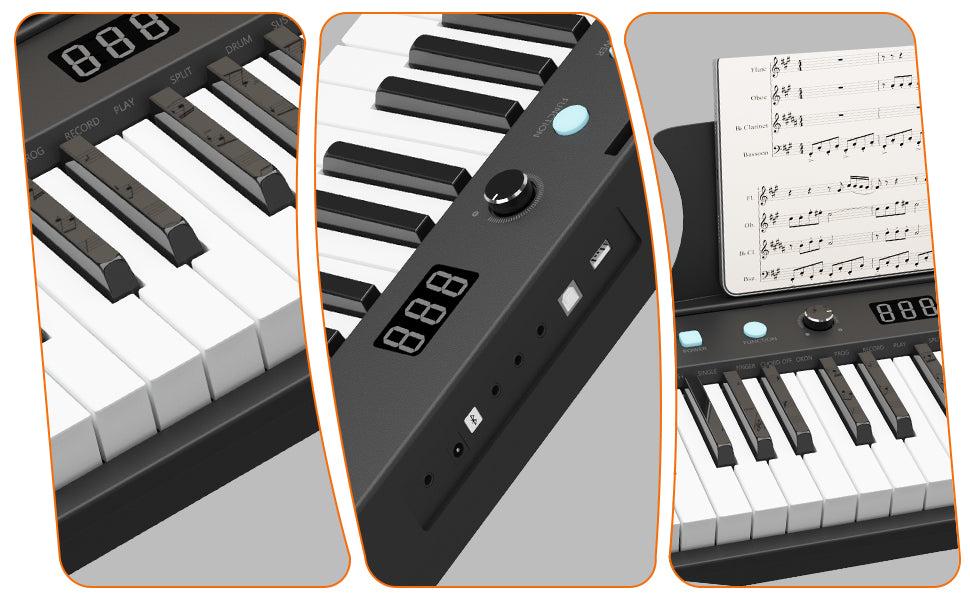 【GARVEE】61 Key Portable Keyboard Piano with Electric Semi-Weighted Keys, Built-In Speakers, Pedal, Power Supply, Digital Display, 128 Tones, Ideal for Beginners and Professionals, Perfect Gift for Birthdays or Holidays