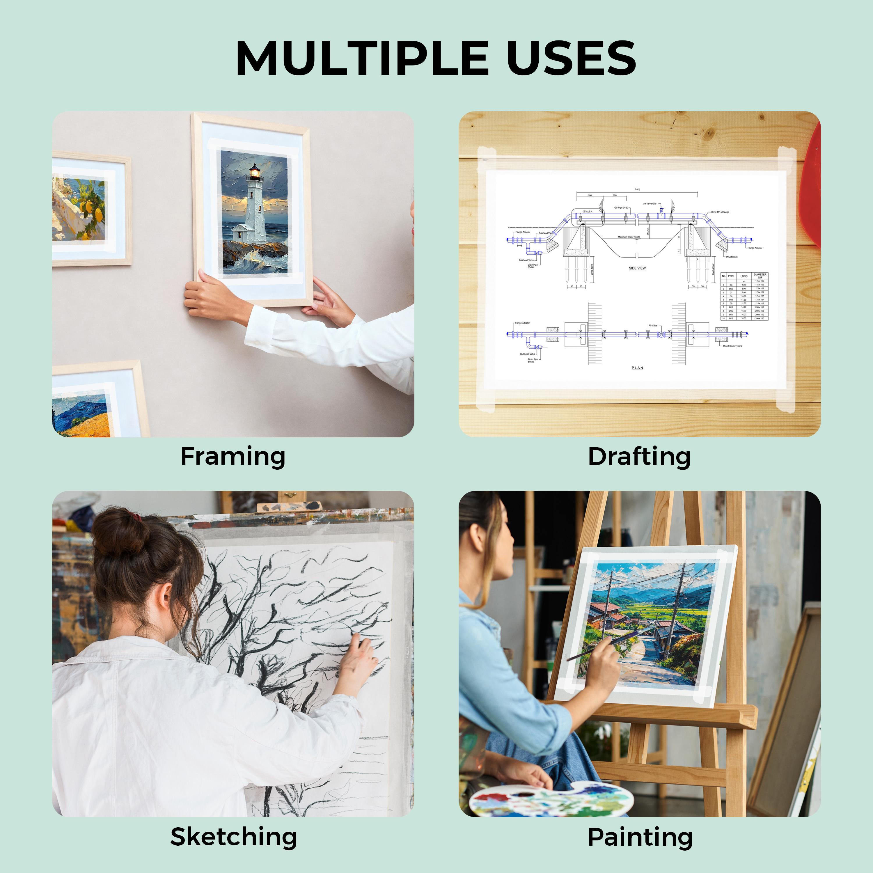 JusArt Artist Tape for Watercolor Paper, 0.5/1 inch Wide Total 200/600FT Long, White Art Tape for Masking, Framing, Painting, Acid Free, Low Tack