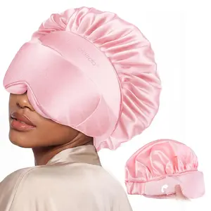 2-in-1 Adjustable Satin Silk Bonnet with Sleep Mask: Smooth Hair Protector for Curly & Natural Hair, Soft Sleeping Cap Set for Women Men