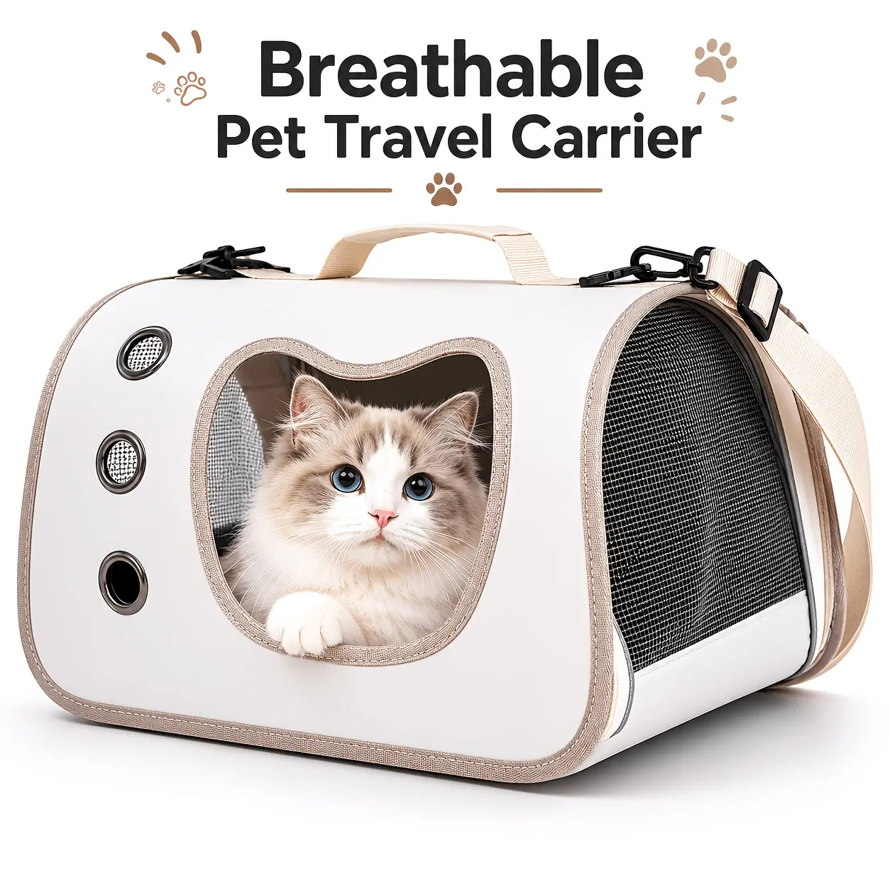Foldable Pet Carrier, Breathable Cat Travel Carrier Bag with Mesh Window, Portable Cat Carrier Handbag with Adjustable Shoulder Strap, Collapsible Small Dog Carrier for Outdoor, Vet Visits, Car Trips