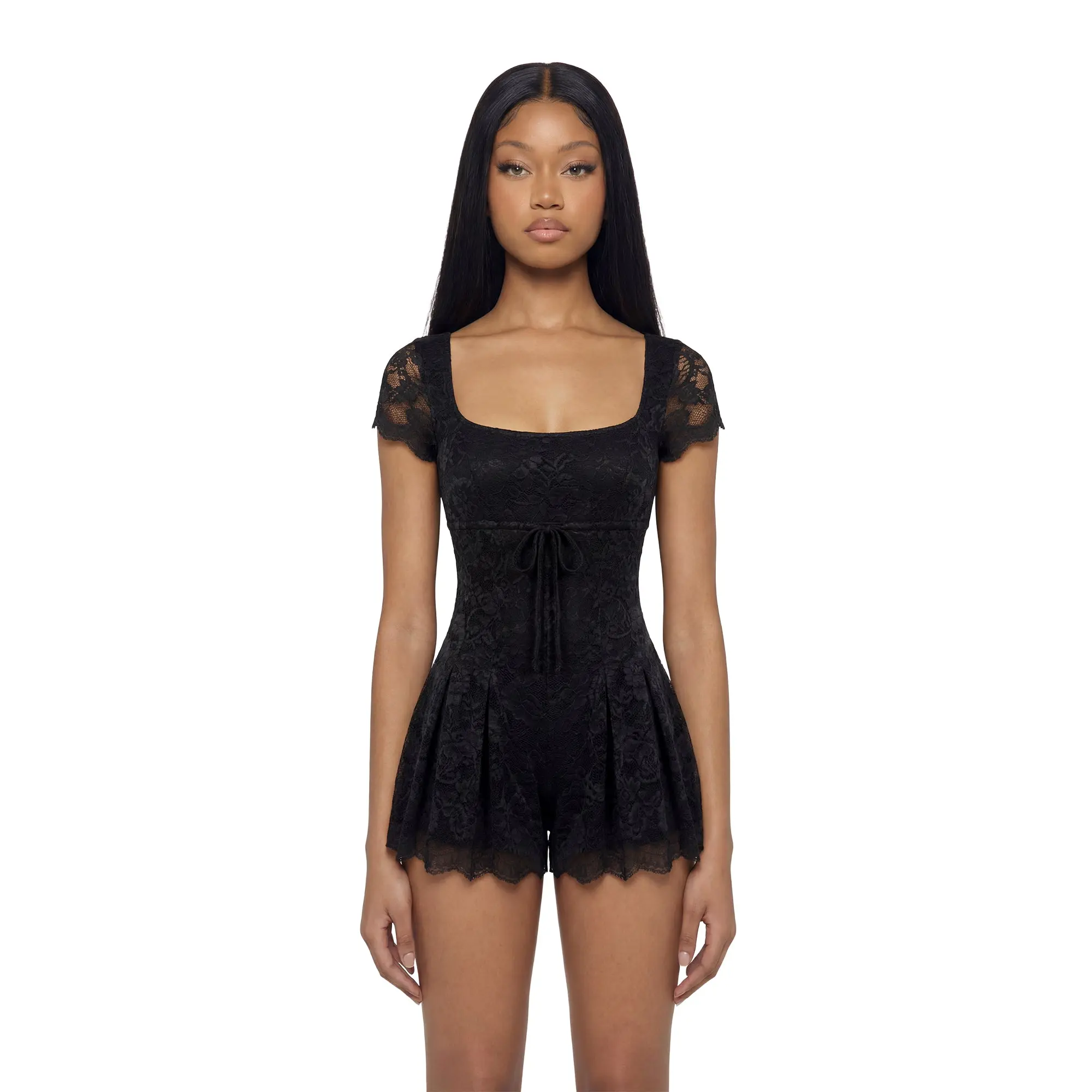 Elaine Lace Babydoll Romper - Black