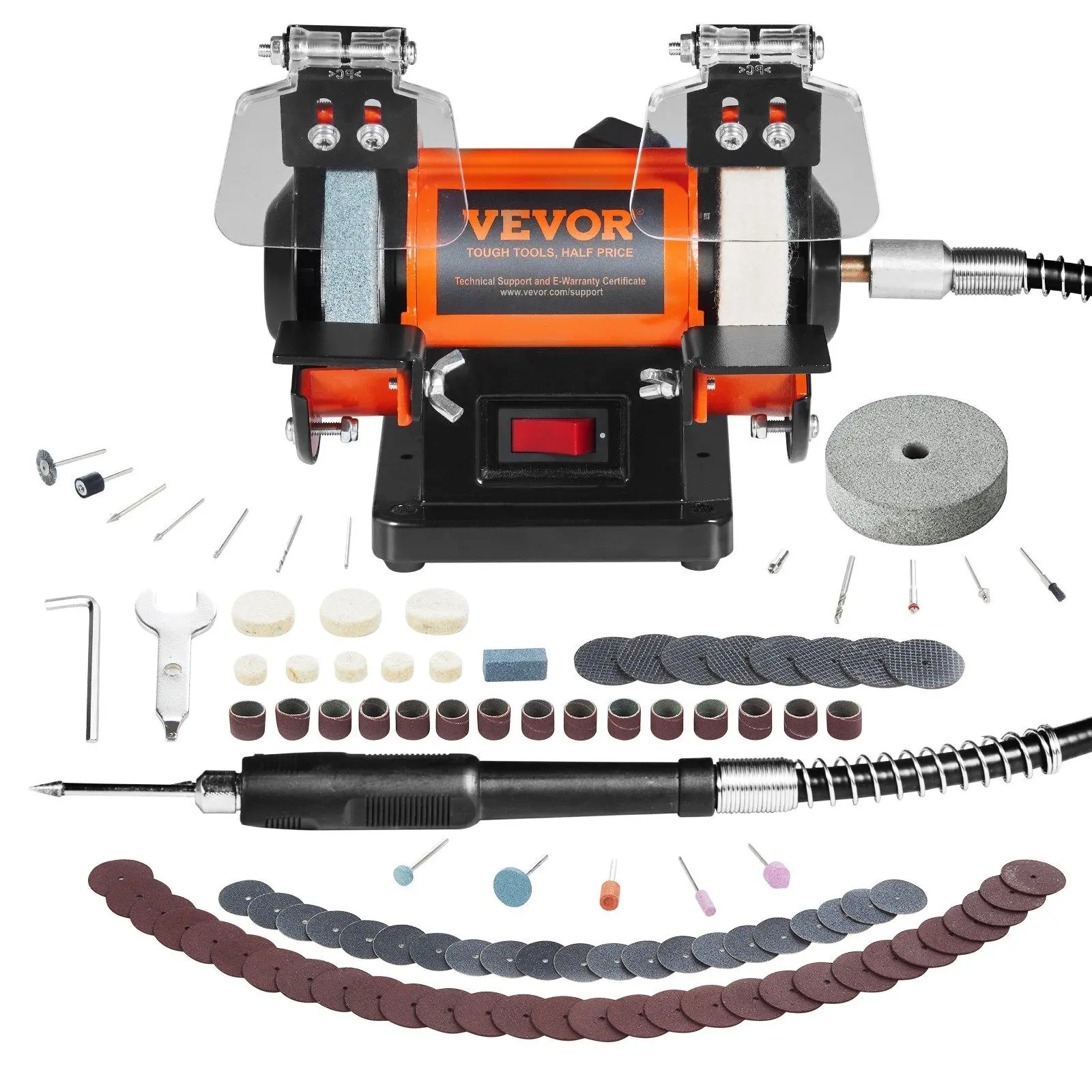【Summerfinds】VEVOR Brushless Motor Rotary Buffer Polisher Grinding Polishing Machine Work Tools Set for Metal/Jewelry/Wood, 3590RPM with Wool & Abrasive Wheels, 100-Piece Polishing Tool Set, Buffing Machine