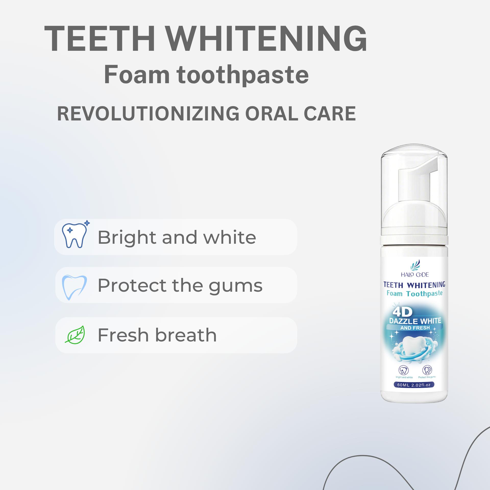Halo Code 60ml Gum Protecting Foam Toothpaste,Deep Cleaning Oral Care Toothpaste,Oral Care Product for Men and Women Cleansing Brightening Boost