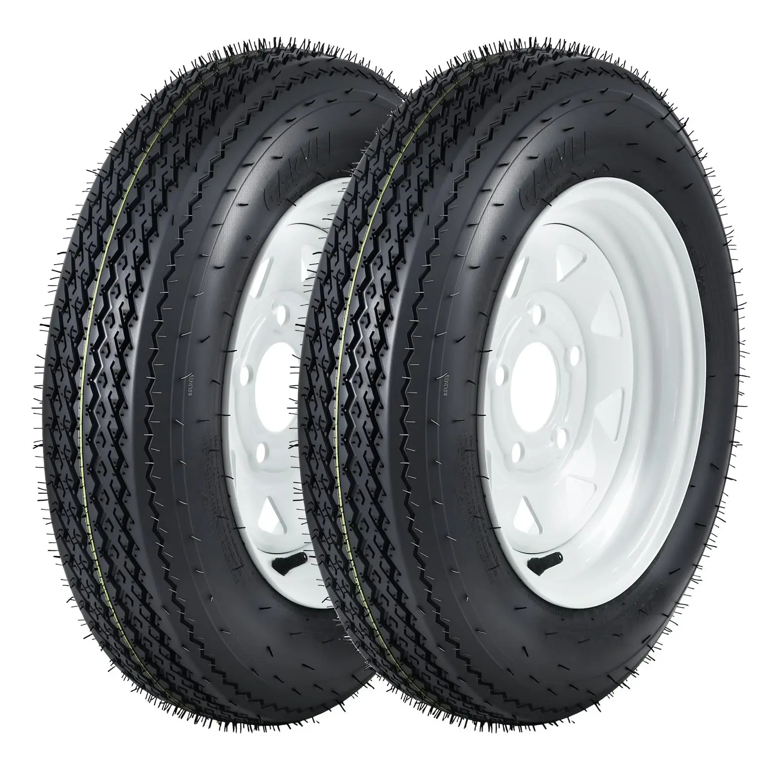 Garvee New Upgraded 2pcs 4.80-12 Bias Ply Trailer Tires & Wheel Set - Sturdy White Modular Rim, 5 Lug 4.5” Bolt Pattern, Load Range C 6PR, 990LBS Capacity - Sidewall, Shock Absorption for Rough Roads, Utility Trailers - PCD:114.3x5, Center Hole:72, ET=0