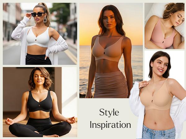 Popilush Deep V Bralette Wireless Keyhole Detail Minimizer Bra | Soft Support All-Season Women's Underwear-live