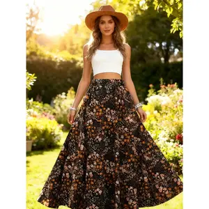 A women's black floral long dress, suitable for commuting to work, shopping, outdoor activities, indoor and outdoor dressing