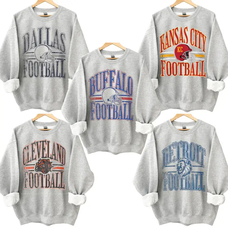 Vintage All Team Football ASH GREY Crewneck Sweatshirt, Hometown Football Game Day Pullover, Vintage Football Throwback Graphic, Gift For Fans - Menswear Womenswear