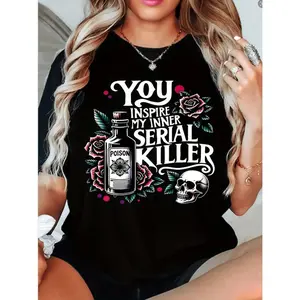 funny plus size womens you my inner killer graphic tee edgy skull roses fabric casual crew neck short sleeve top for wear spring summer fashion black