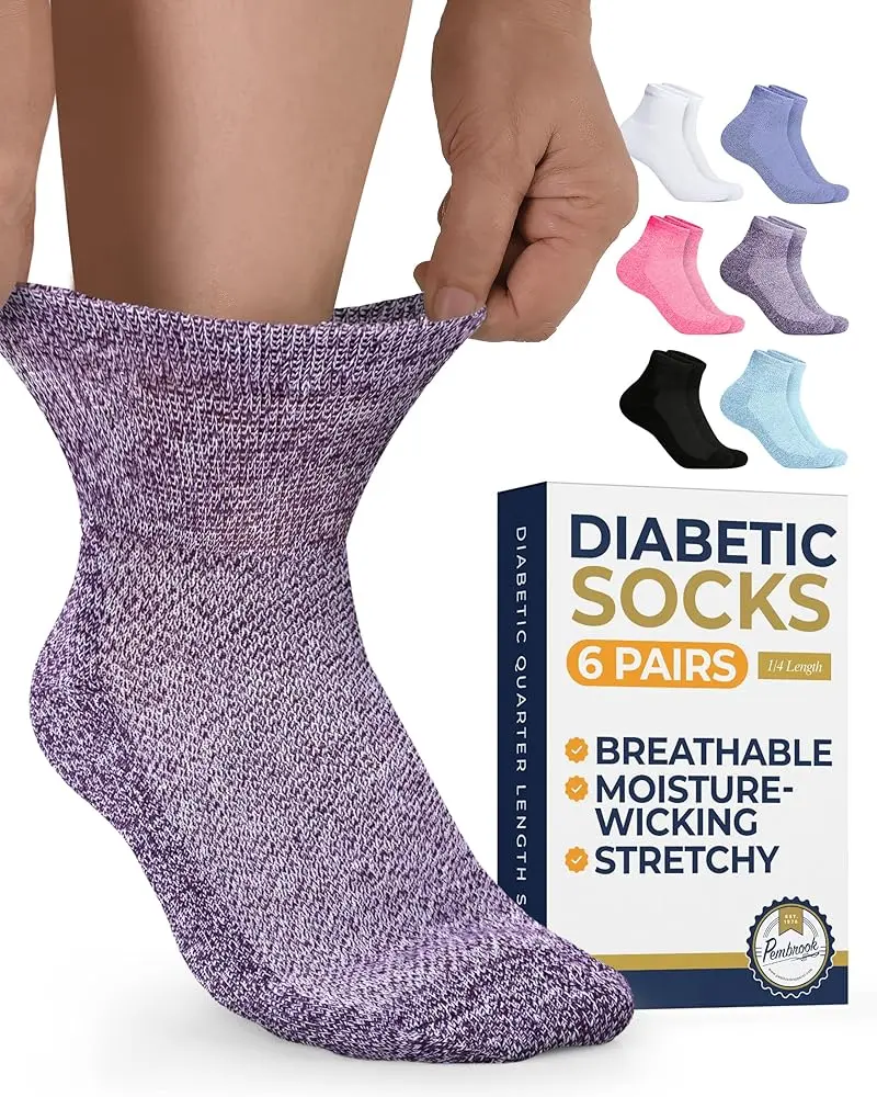 Pembrook Ankle Diabetic Socks | Neuropathy Relief | 6 Pairs in Multiple Colors, Smooth, Tops, Breathable, Low Ankle Socks, Maximum Stretch, Selfcare, Running, Walking, Sitting, 6 Pairs On Hand, Vibrant Fade‑Resist