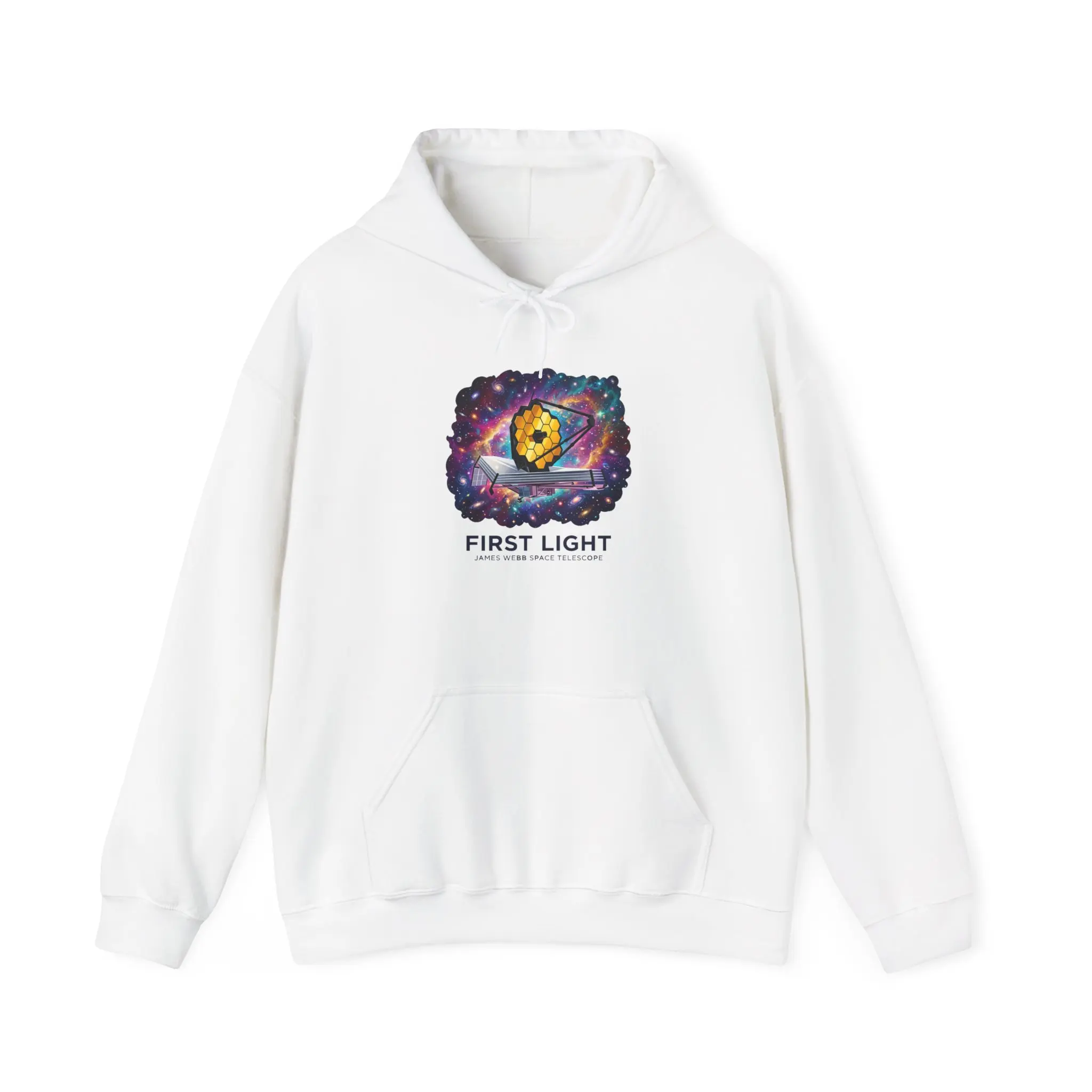 Men's Soft First Light Galaxy Logo Hoodie - Cosmic Nebula Print Tops, Menswear with Kangaroo Pocket, Prints, Universe, Long Sleeve, Streetwear, Pullover