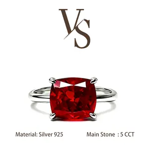 [Venus Jewelry] Lab Created Gemstone 5 CCT Cushion Cut Solitare Four Prong Design Solid Silver 925 Ring