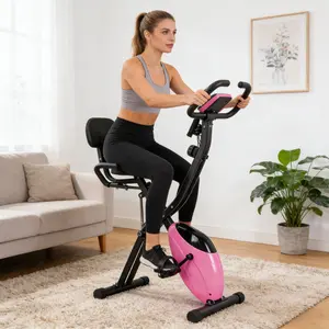 [Fahuac] 2-in-1 Folding Exercise Bike Upright and Recumbent - Magnetic Control X-Type Bike, 16-Level Resistance, with Arm Straps and Backrest, Supports 350 lbs, Large LCD Display, Foldable Design for Home Fitness and Cardio Exercise.