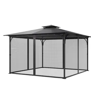 【Summervibes】VEVOR Gazebo Netting Replacement, Fit Most 12 x 12 x 7.5 FT Gazebo Curtain, Outdoor Garden Net, 4-Panel Sidewall Mesh Net, Patio Midge Netting with Double Zipper, Canopy Screen (Netting Only)